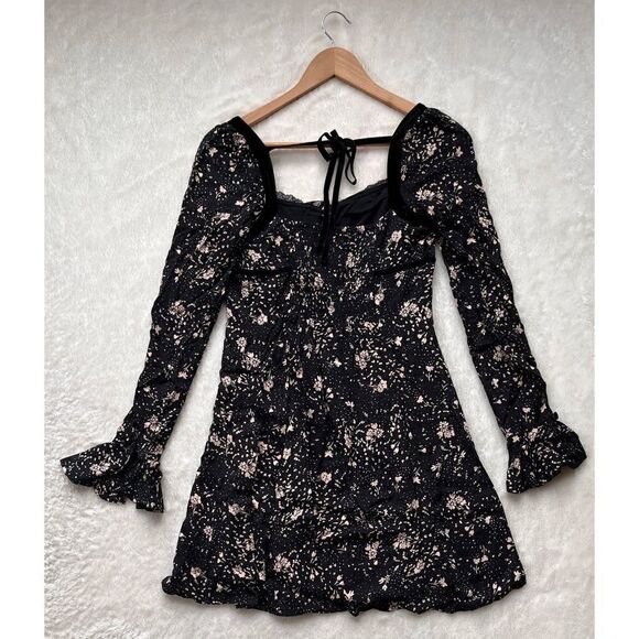NWT Free People Tess Floral Print Long Sleeve Mini Dress in Black Combo, Size XS - Picture 16 of 16